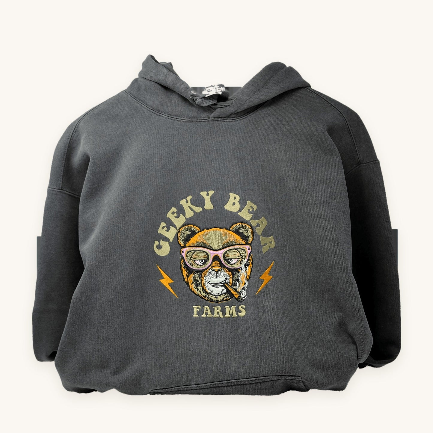 Child's drawing embroidered on a charcoal hoodie